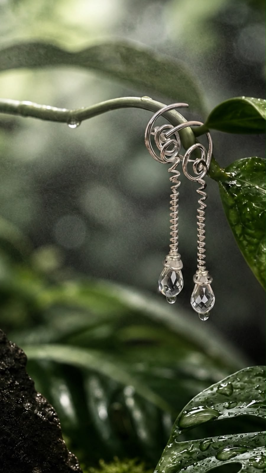 Onda Crystal Spiral Silver Earring