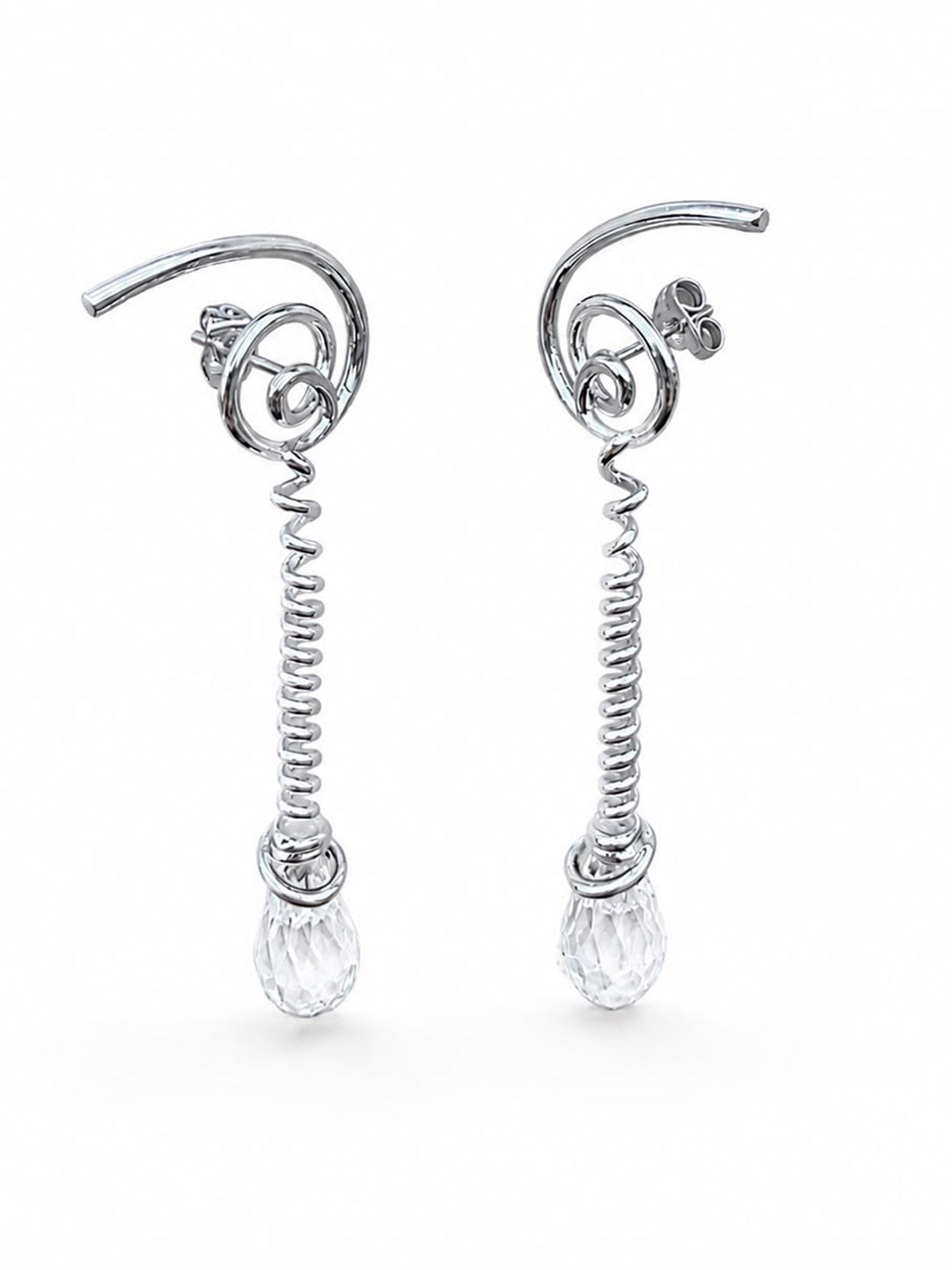 Onda Crystal Spiral Silver Earring